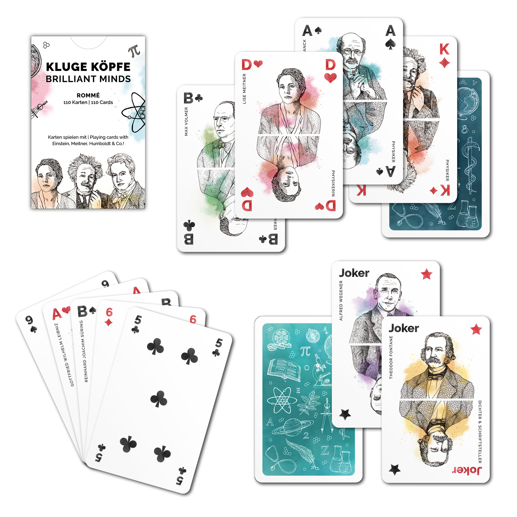 Kluge Köpfe – Spielkarten – Rommé-Blatt á 110 Karten